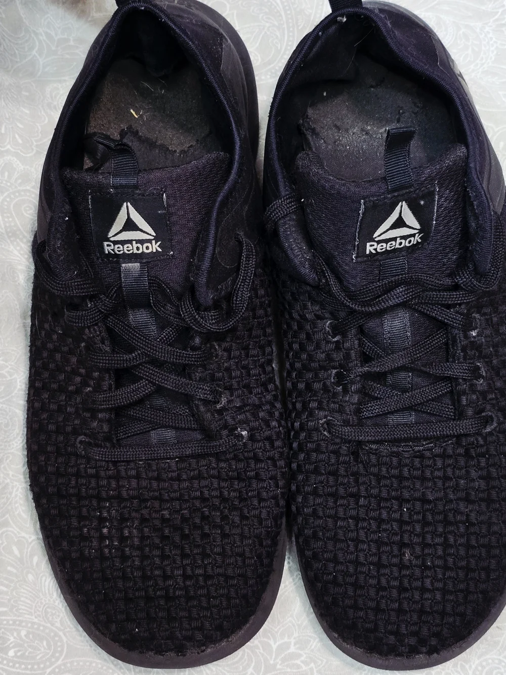Reebok Plus Runner Woven Women's Triple Black Knit Running Shoes Size 10